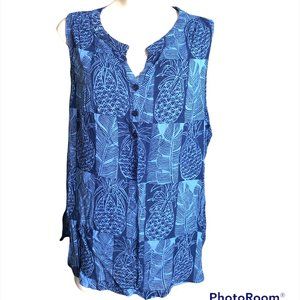 sleeveless Blue Pineapple blouse (B42)